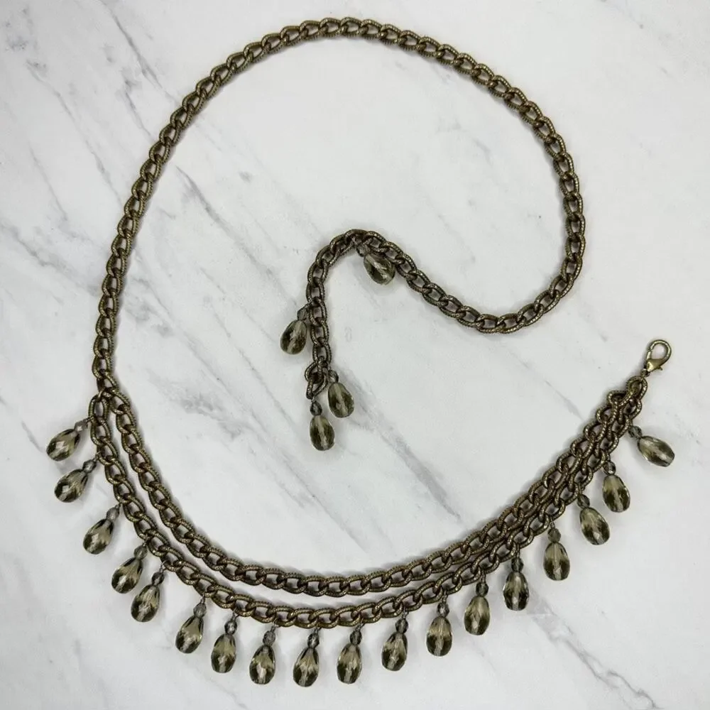 Chain Link Fringe Smoky Bead Drop Belt Gold Tone Extra Small/Small (XS/S) ✨